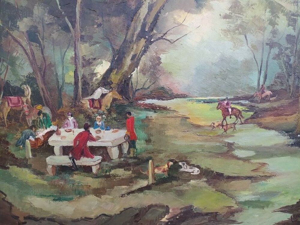 Tableau Chasse V&eacute;nerie La Table du Roi Sign&eacute; Lhermite 
