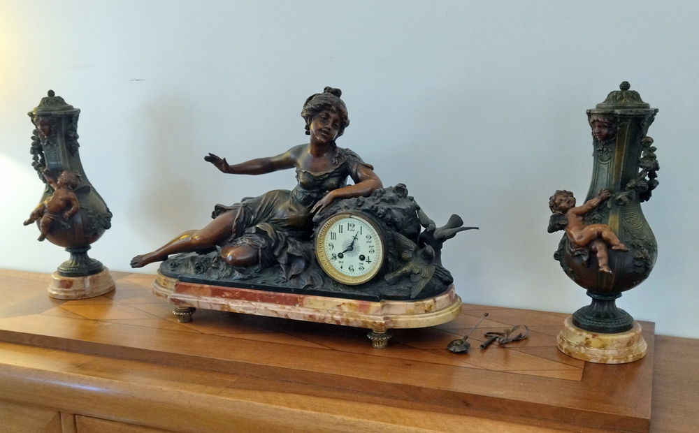 Garniture de chemin&eacute;e compl&egrave;te L&amp;F Moreau XIX&egrave;me D�coration