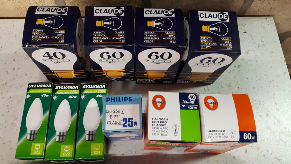 Ampoules &agrave; ba&iuml;onnette neuves Bricolage