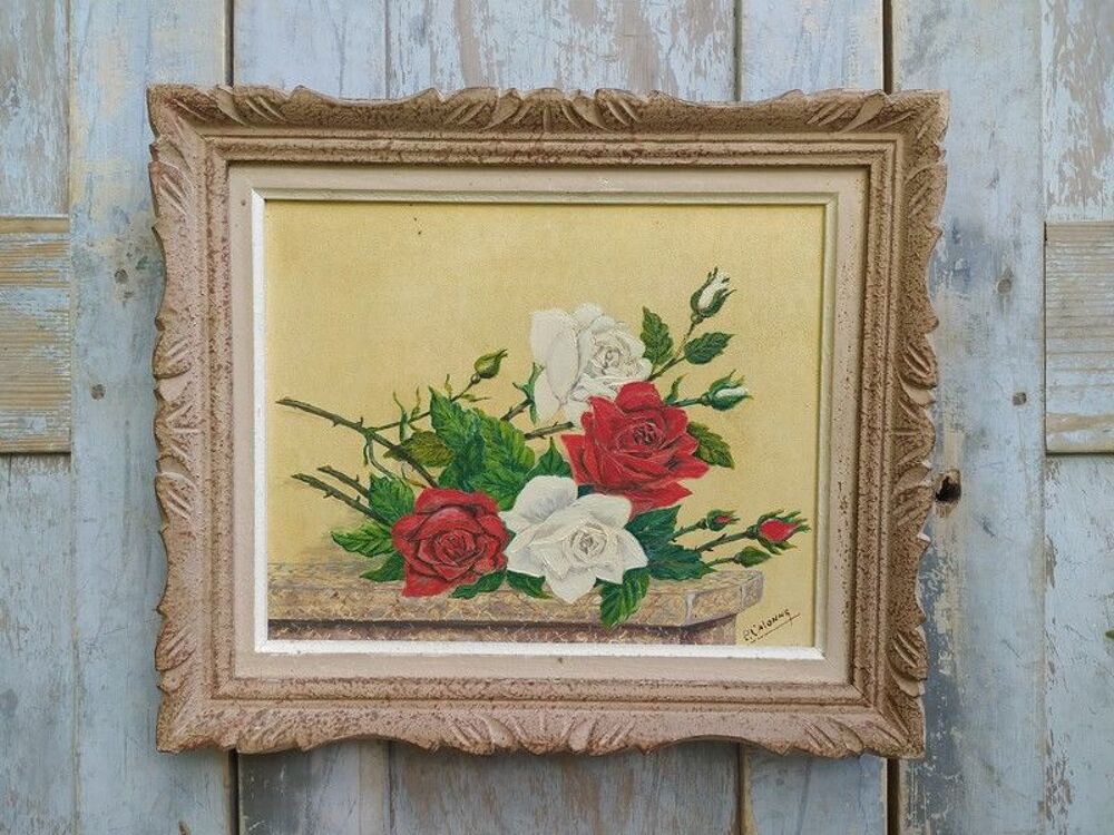 Tableau Bouquet de Fleurs Roses Sign&eacute; P. Calonne
Décoration