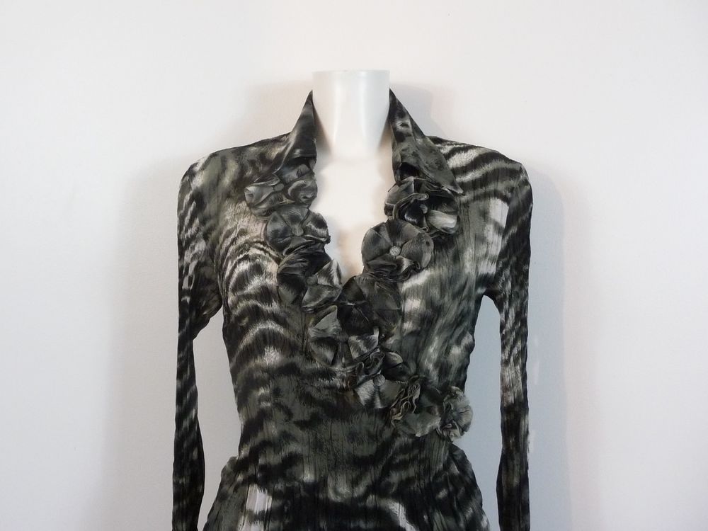 Blouse/ Chemisier/ Top Pliss&eacute; Gris Noir Blanc-Blanc Nature Vêtements