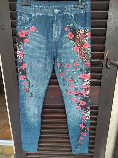 Legging Bleu imitation Denim imprim� floral T 40/42 5 Lourdes (65)