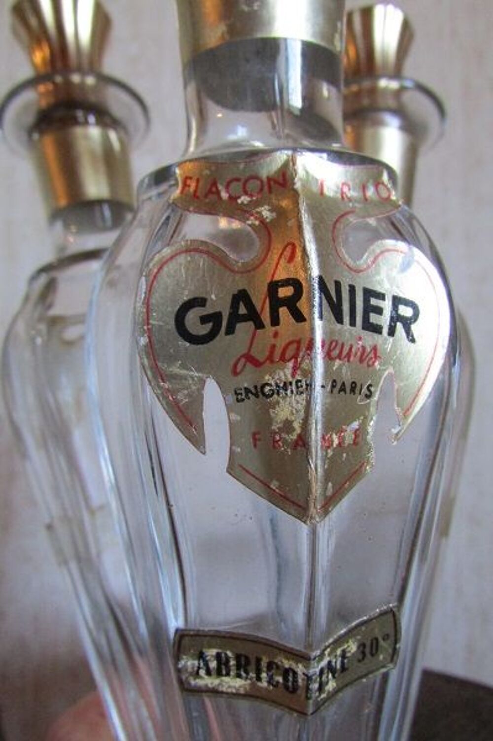 Flacon triptyque de liqueur de Garnier, ann&eacute;e 50 