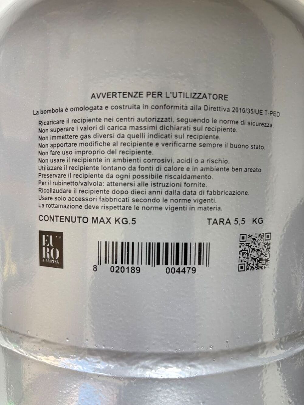 Bouteille de gaz EUROCAMPING 5KG Bricolage
