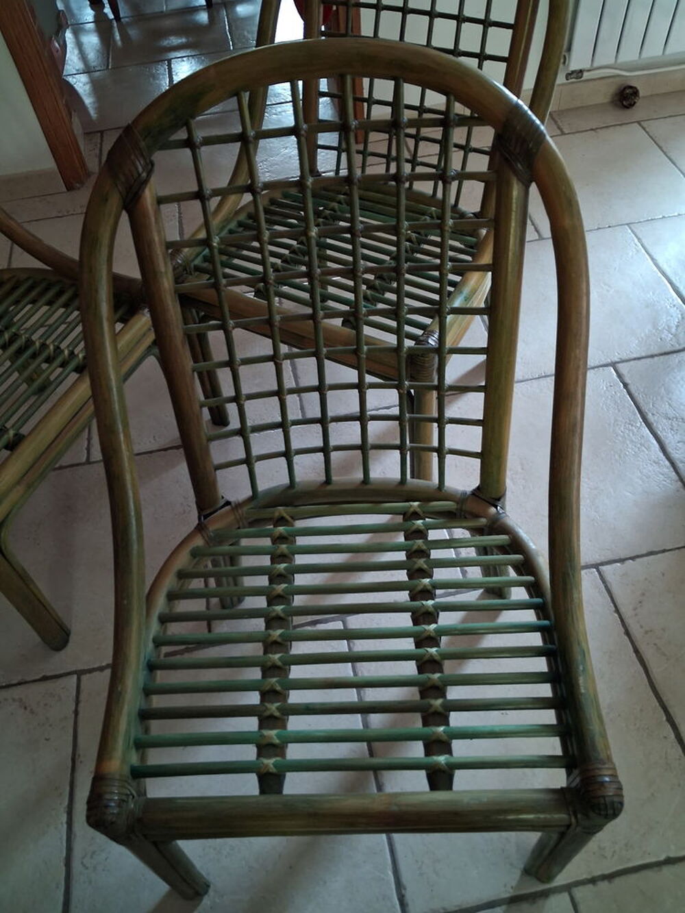 Ensemble de 4 fauteuils identiques en rotin plus coussins Décoration