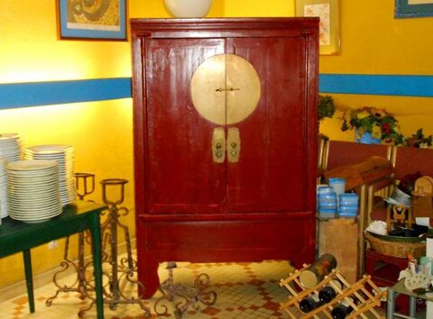 meuble tv, informatique en bois style asiatique rouge dor 190 Monflanquin (47)