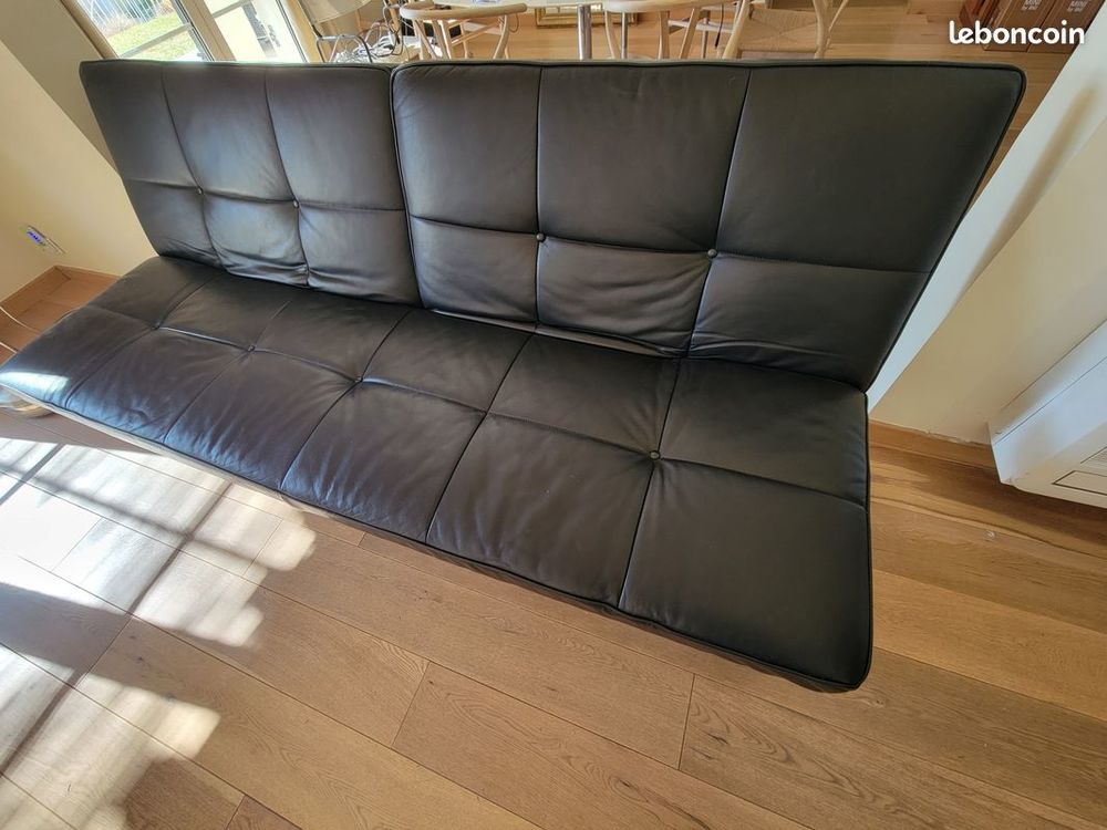 Canape cuir noir convertible Ligne Roset Smala Meubles