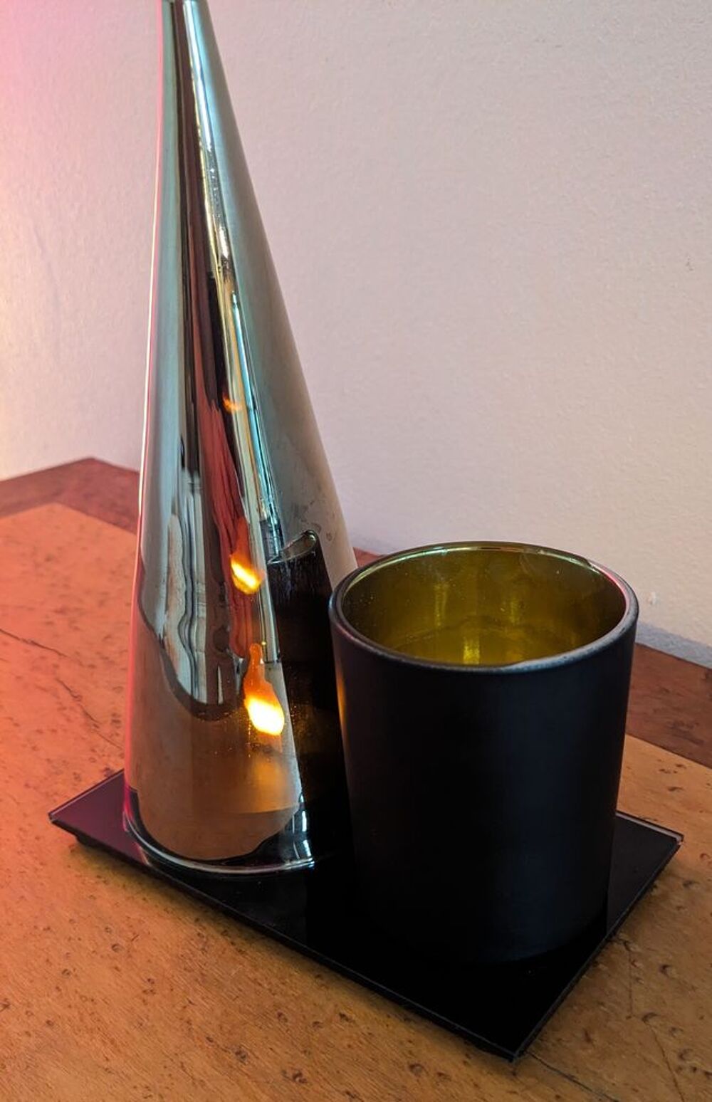Lampe design en verre de bureau chrome or et noir avec flamm Décoration