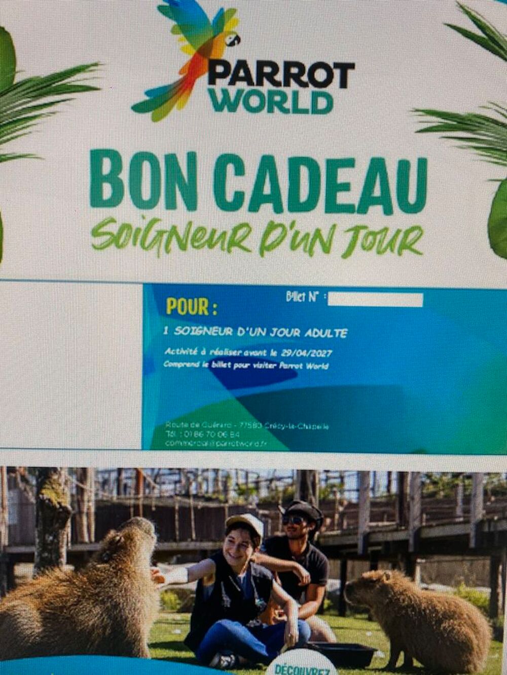 Bon cadeau parc animalier parrot world Billetterie