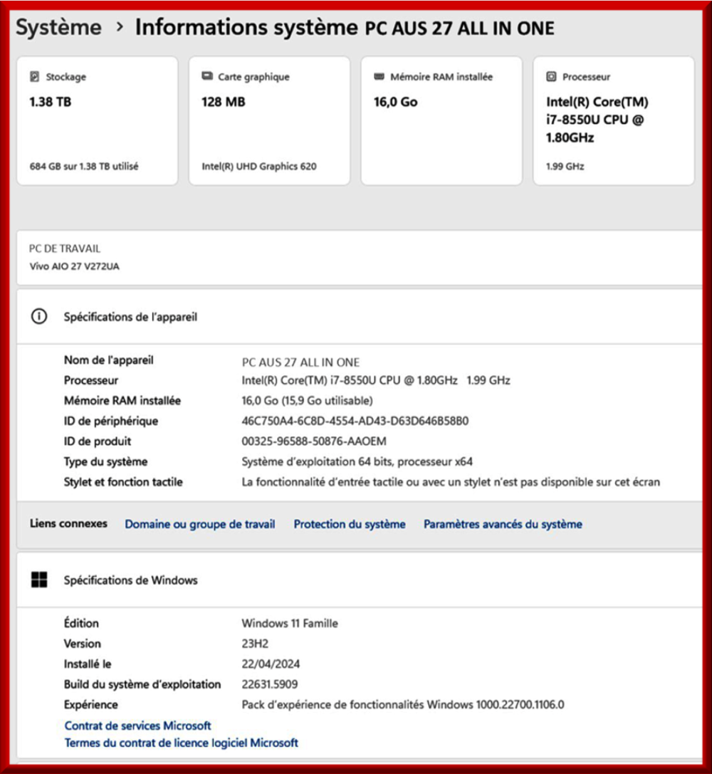 PC tout-en-un ASUS VIVO AIO 27 V272UA. Grand &Eacute;cran 27 pouces Matériel informatique
