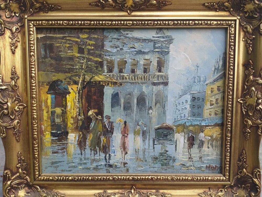 Tableau Vue de Paris Anim&eacute;e XX&egrave;me Sign&eacute;e Cadre Dor&eacute;
Décoration