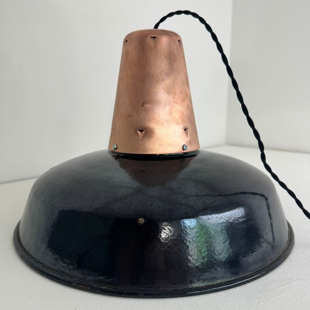 PAIRE D'ANCIENNES SUSPENSIONS EMAILL&Eacute;ES " MAZDA " 35 CM INDU Décoration
