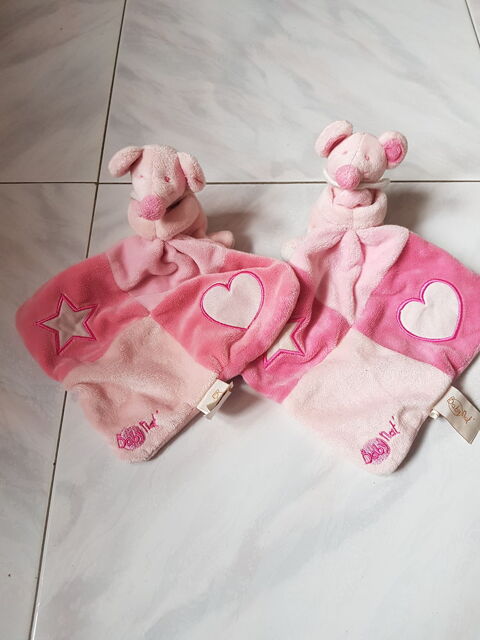 LOT DE 2 DOUDOU SOURIS ROSE -MOUCHOIR PHOSPHO - BABY NAT 10 La Clotte (17)