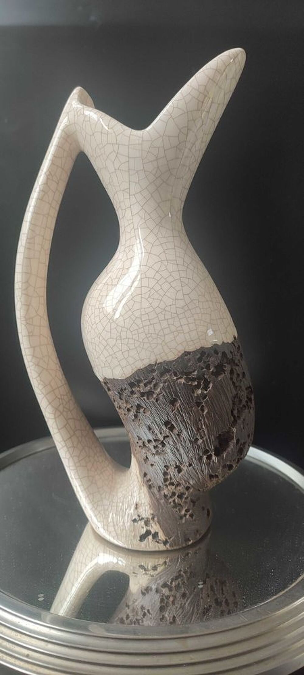 Vase Pichet "Forme Libre" Raku et Bois vermoulu (1960/70) 