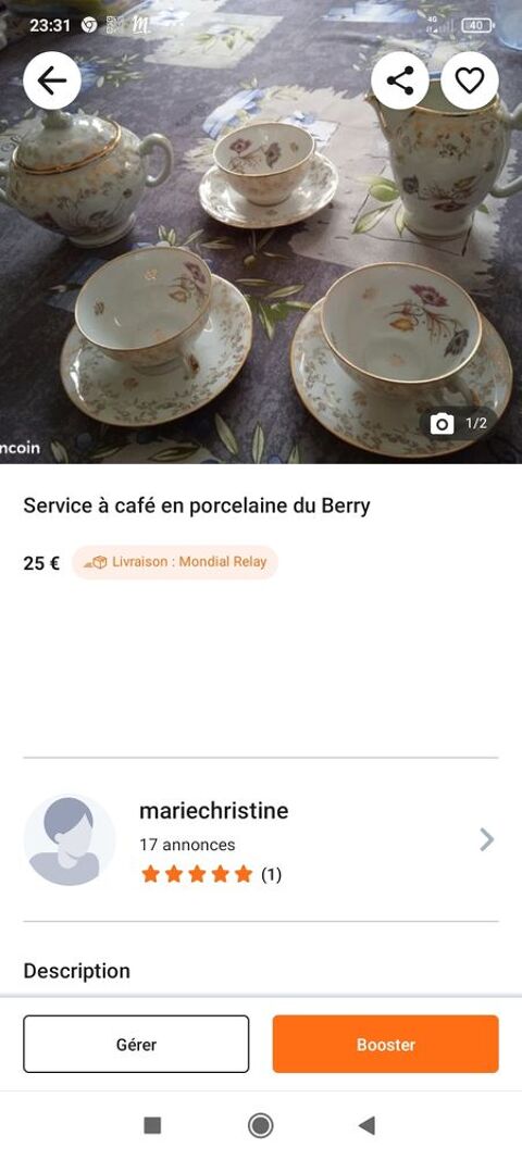Service  caf en porcelaine du Berry 25 Saclas (91)