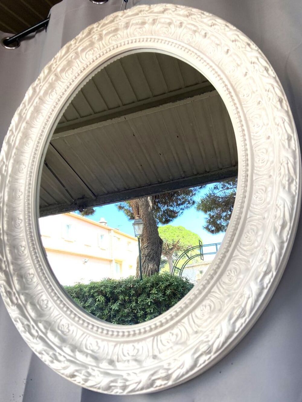 Grand Miroir en Bois Stuqu&eacute; Blanc Nacr&eacute; Shabby Chic Baroque Décoration