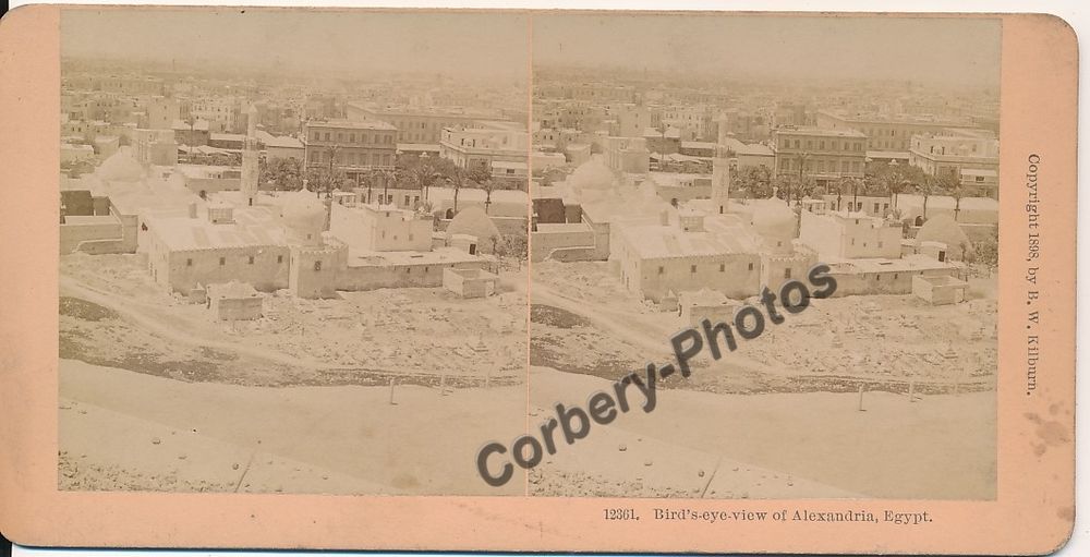 &Eacute;GYPTE. ALEXANDRIE Bird's Eyes View Photographie St&eacute;r&eacute;o 1880 