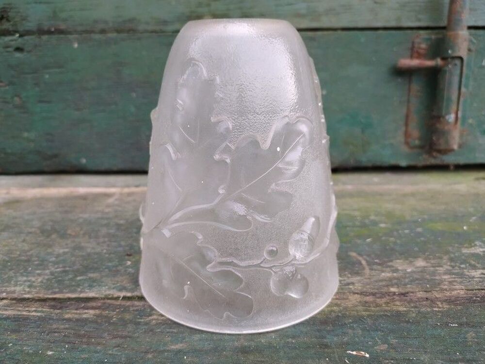 Ancienne Tulipe Verre de Lampe D&eacute;cor Feuilles de Ch&ecirc;ne Décoration