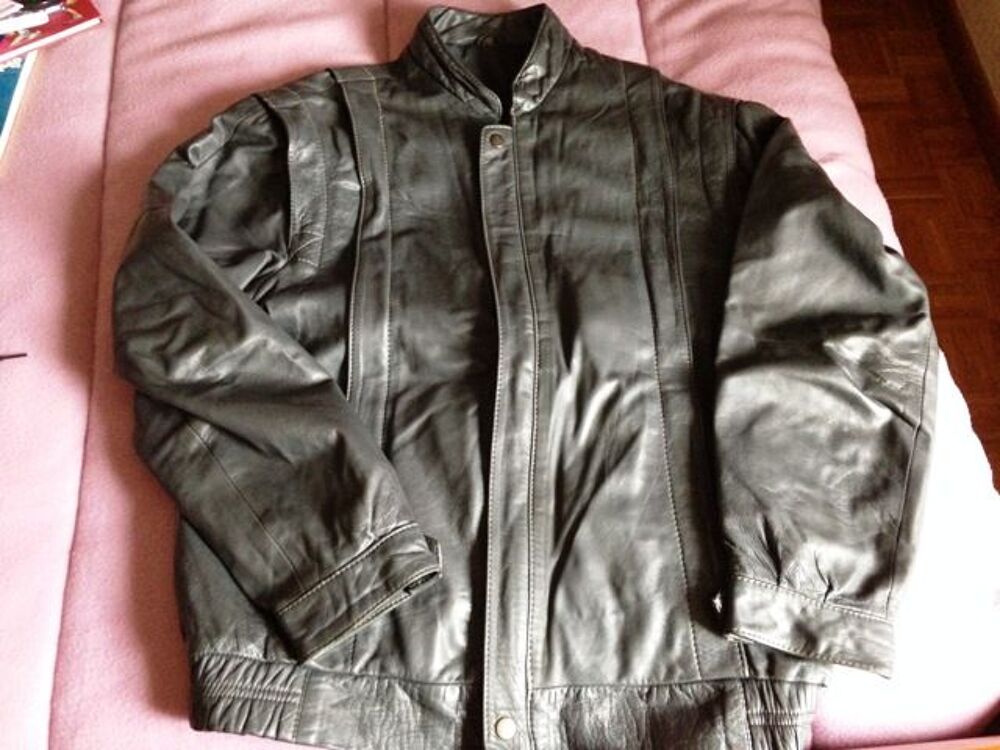 blouson en cuir coloris gris Vêtements