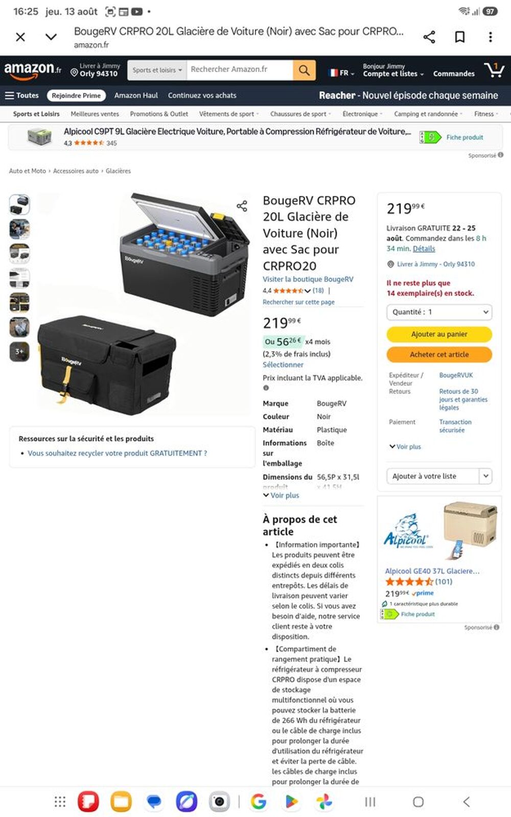 glaci&egrave;re &Eacute;lectrique &agrave; Compression de 20 litre Electroménager