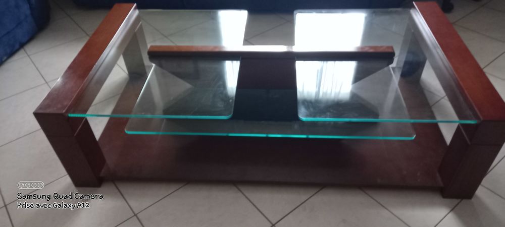 table basse salon merisier et verre Meubles