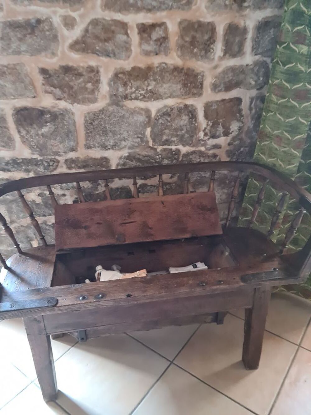 Banc de caleche avec coffre en bois Meubles