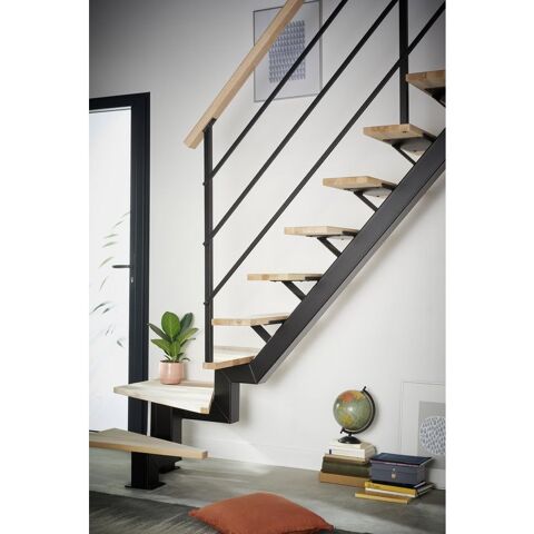 Escalier bois & mtal quart tournant droit avec rampe 1260 Lunel (34)
