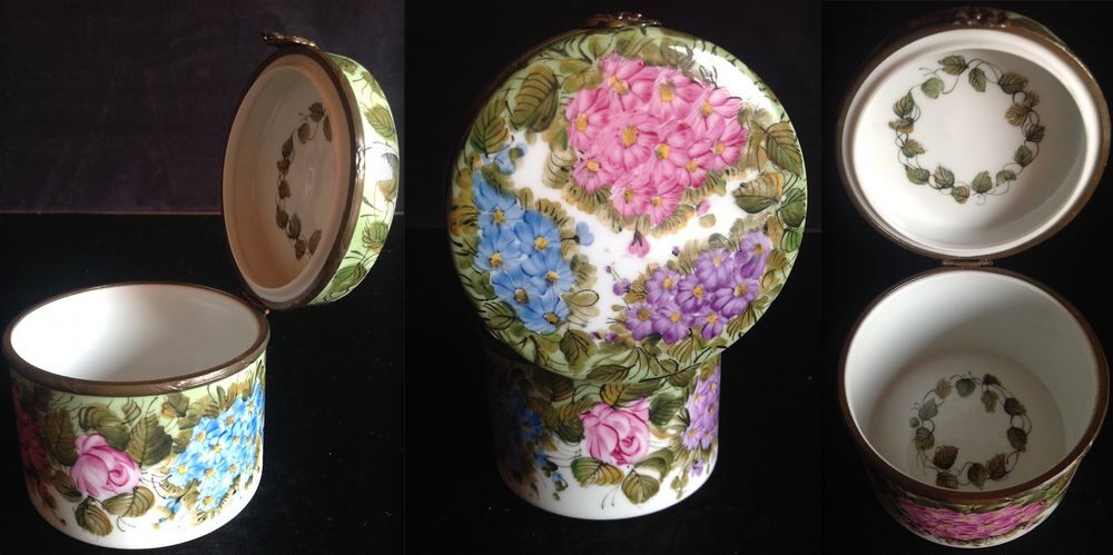 COFFRET EN PORCELAINE DE LIMOGES PEINT MAIN SIGN&Eacute;E Envoi 
Décoration