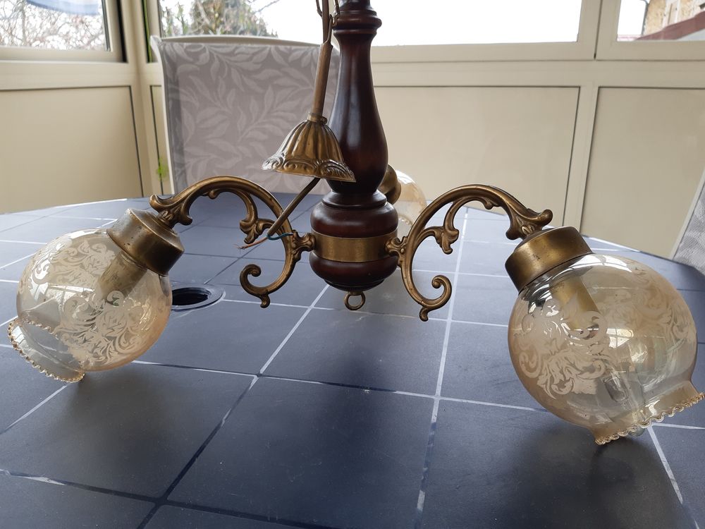 Lustre Bois et Laiton. Décoration