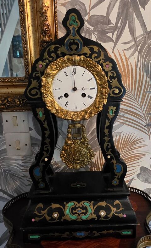 Pendule �poque Napol�on III Horloge Marqueterie ancienne 165 Guer (56)
