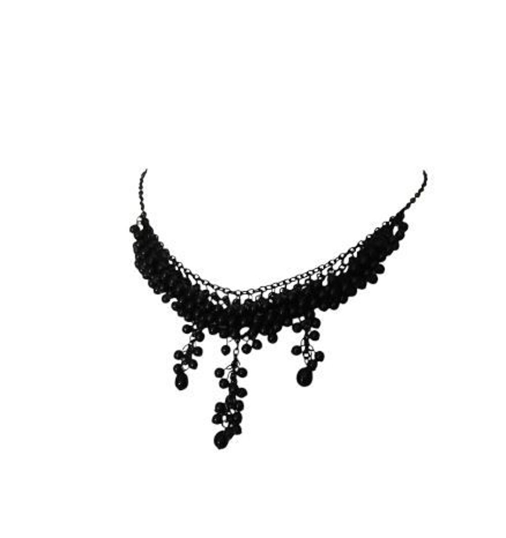 Collier bijoux femme perles noires Bijoux et montres