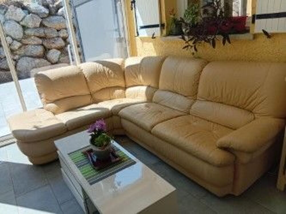 Canap&eacute; d'angle cuir beige Meubles