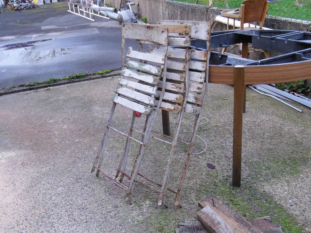 3 chaises pliantes de jardin bois et m&eacute;tal fauteuil vintage r&eacute;tro pliable Meubles