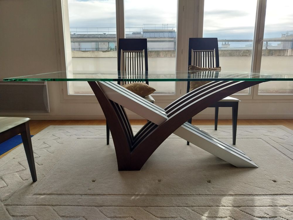 table en verre, pied en wengue Meubles
