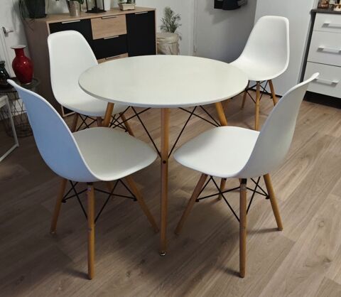 Ensemble table ronde et chaises blanc 100 Plrin (22)