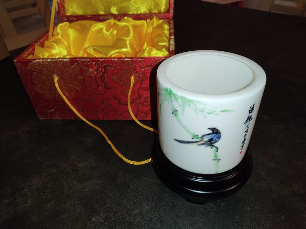 Pot / Vase verre motif chinois 10cm 