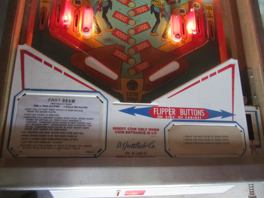 Flipper &eacute;lectrom&eacute;canique Gottlieb Fast Draw Jeux / jouets
