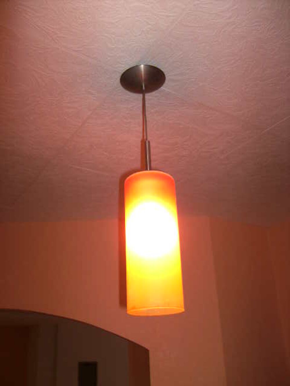 Lampe suspension en verre rose d&eacute;grad&eacute; jaune vintage Décoration