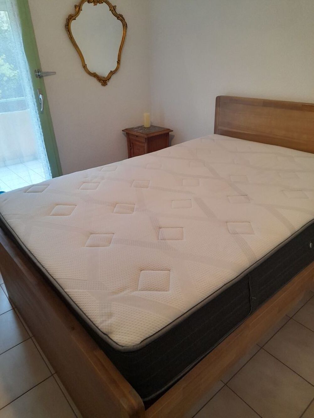 Lit acacias massif matelas sommier 140&times;190 Meubles