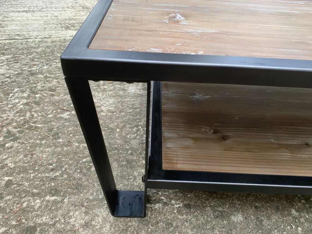 Alin&eacute;a Ware table basse en pin et acier noir 120 x 60 x 35cm Meubles