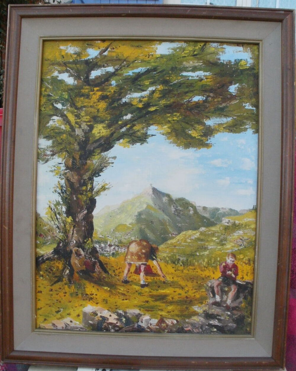 Peinture 2 faces : enfants en for&ecirc;t et temp&ecirc;te en mer Décoration
