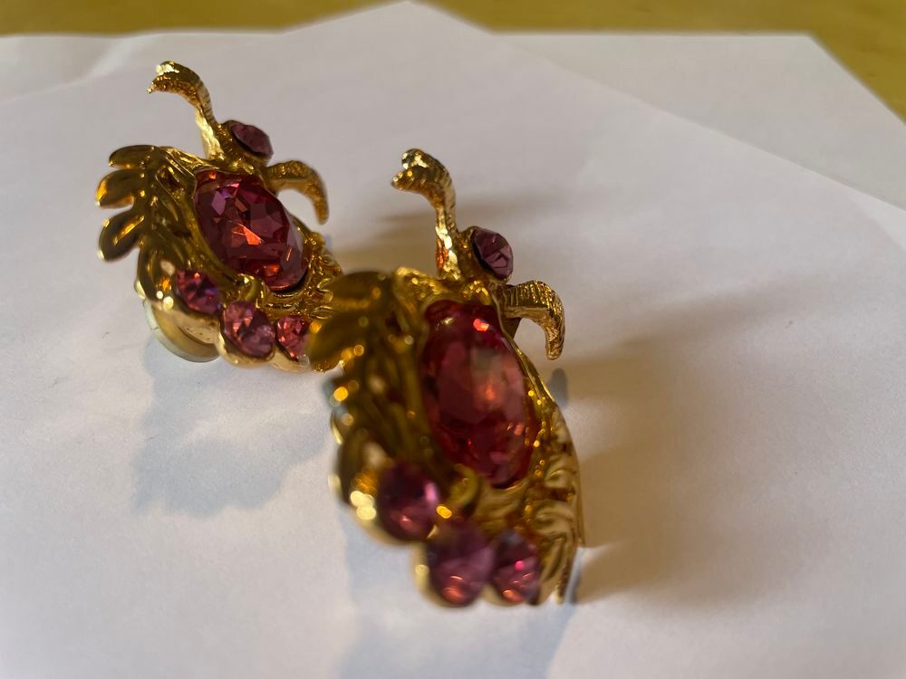 BO Boucles d'Oreilles laurier dor&eacute;e strass rose I.FRESSANGE Bijoux et montres