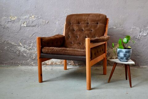 fauteuil de salon en pin 1970 style montagne 390 Wintzenheim (68)