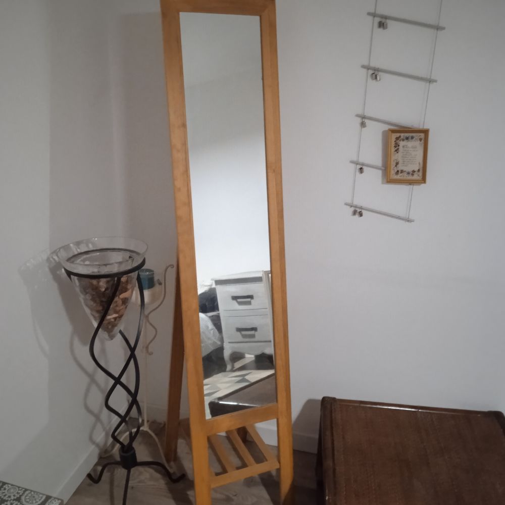 Miroir sur pied hauteur 160, coloris pin miel structure bois Meubles