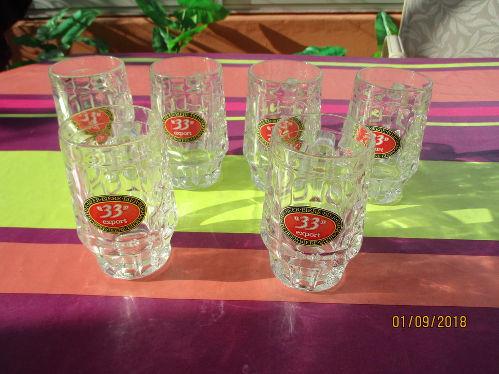 Lot de 6 Chopes "33 EXPORT " Rouges . Décoration