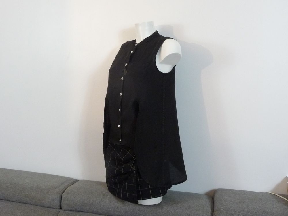 Top/ Chemise en Lin Noir &agrave; 2 Pans &agrave; Nouer- Stefano Mortari Vêtements