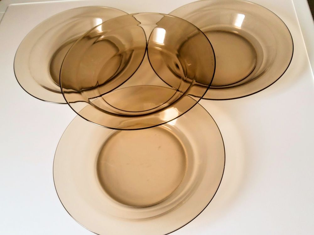 Vaisselle Arcoroc verre fum&eacute; ? assiettes &agrave; soupe X 4 Cuisine