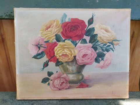 Tableau Bouquet de Roses Signé Delaunay 
60 Loches (37)