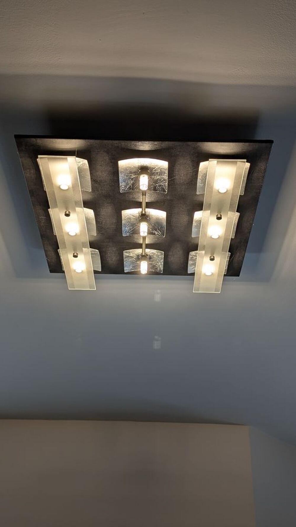 Plafonnier carr&eacute;, support c&eacute;ramique, led 9xG9 Décoration