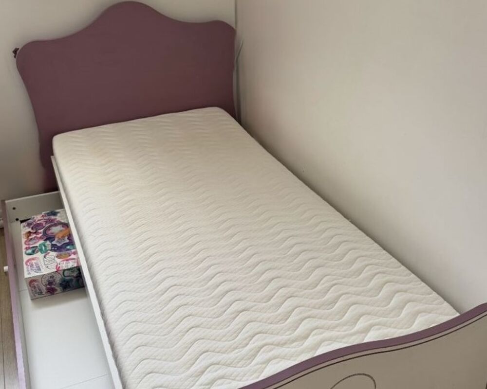 Lit enfant fille avec matelas - Blanc &amp; Mauve Mobilier enfants